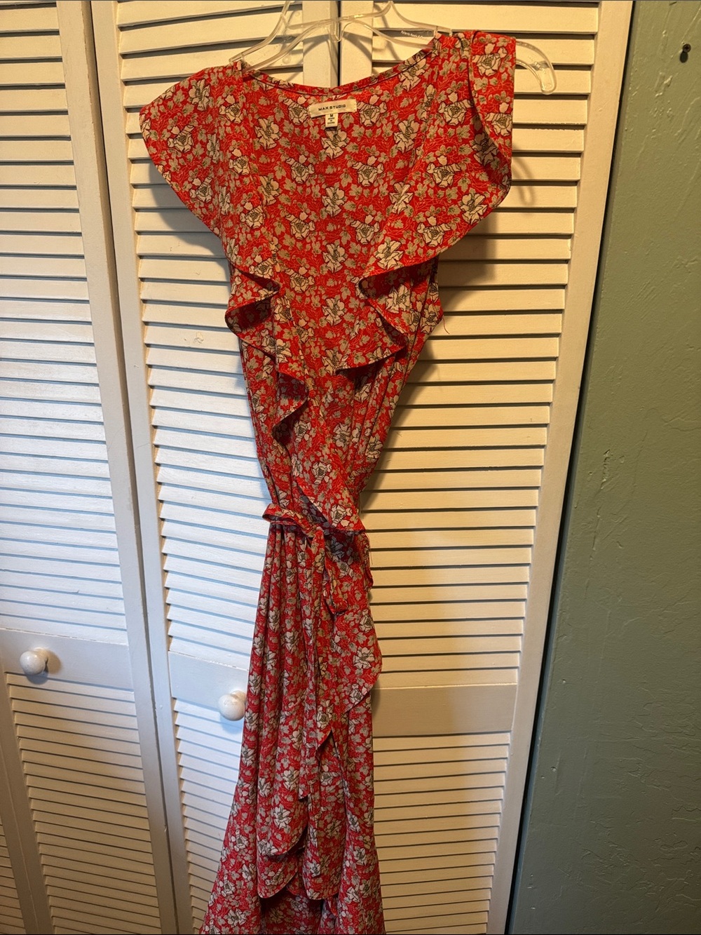 Red Floral Ruffle Maxi Dress by max studio